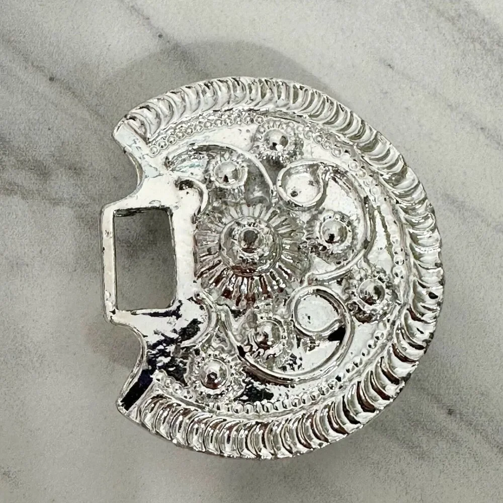 Vintage Silver Tone Ornate Studded Belt Buckle Piece